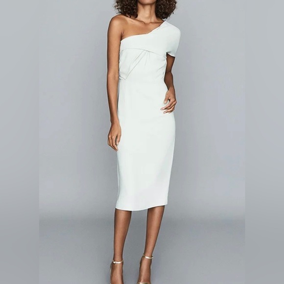 New! Reiss Riana One Shoulder sheath dress aqua nwt size 6 USA - Picture 1 of 5